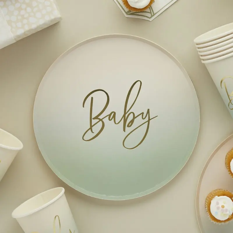 Sage-Toned Baby Shower Plates – 8-Piece Set 1