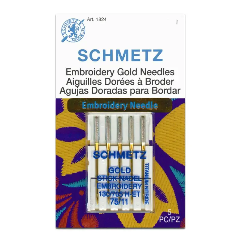 Schmetz Titanium-Coated Gold Embroidery Needles – Size 75/11 1