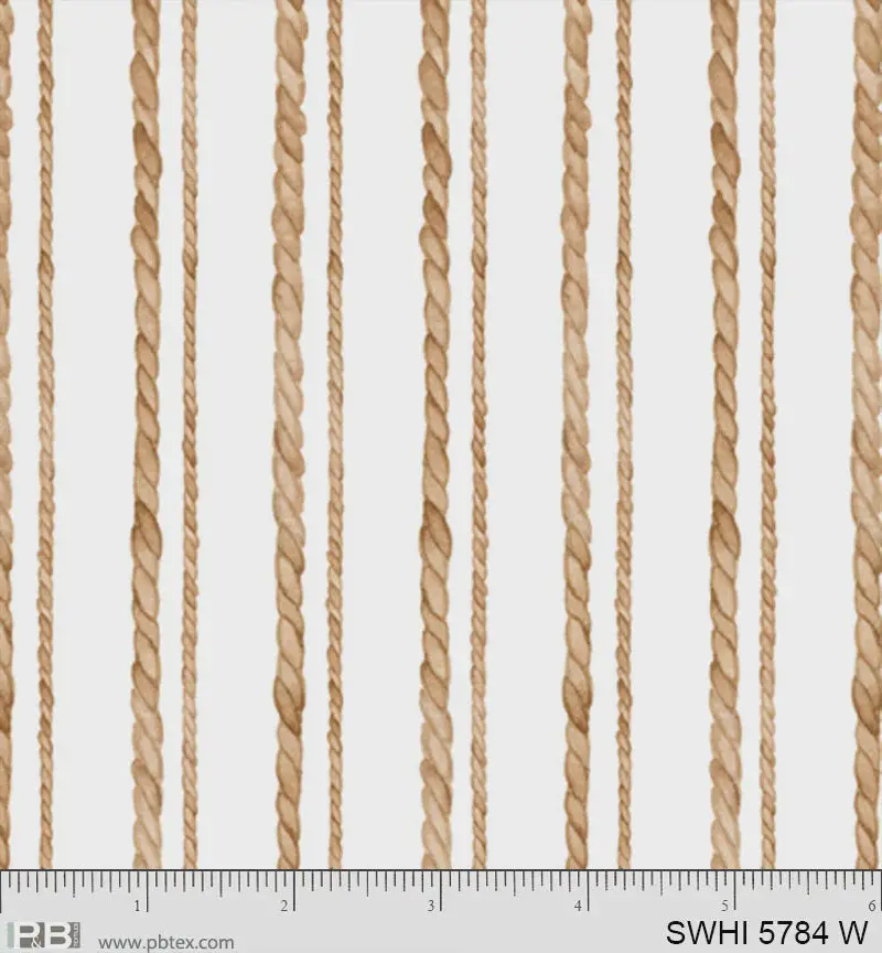 Sea Whispers Rope Stripe Design Fabric In White - Swhi05784W 1