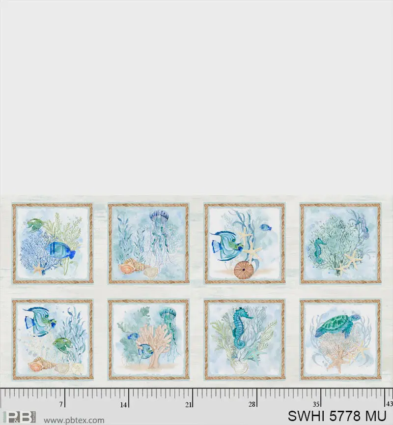Sea Whispers Sea Life Block Print Fabric In Mustard - Swhi05778Mu 1