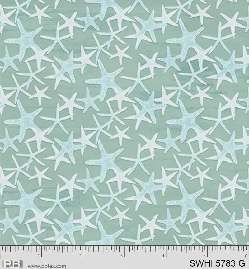 Sea Whispers Starfish Motif Fabric In Sage Green - Swhi05783G 1