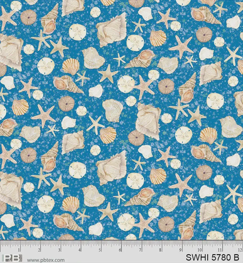 Sea Whispers Tossed Seashells Pattern Fabric In Navy - Swhi05780B 1