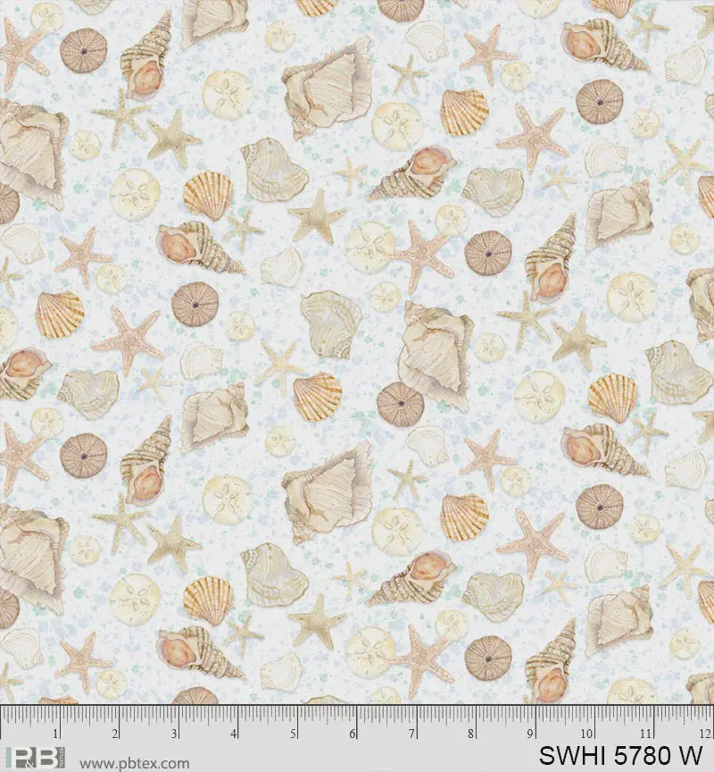 Sea Whispers Tossed Shells Fabric – Swhi05780W 1