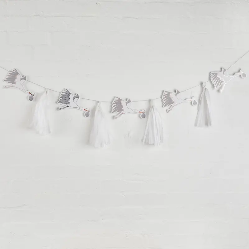 Stork & Tassel Baby Shower Garland – Decorative String Banner 1