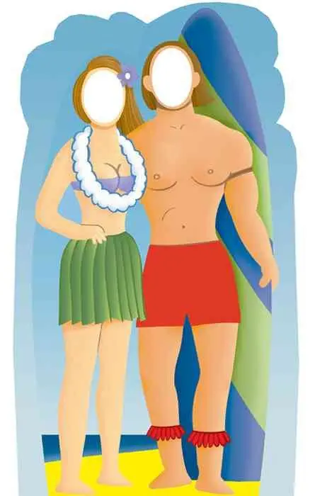 Surfboard Couple Full-Size Cardboard Stand-In – Made-To-Order, Ships In 10–14 Days 1