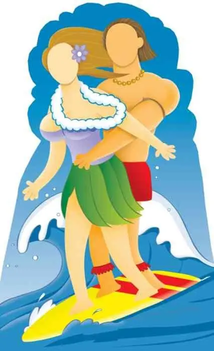 Surfer Couple Full-Size Cardboard Stand-In – Made-To-Order, 10–14 Business Day Turnaround 1