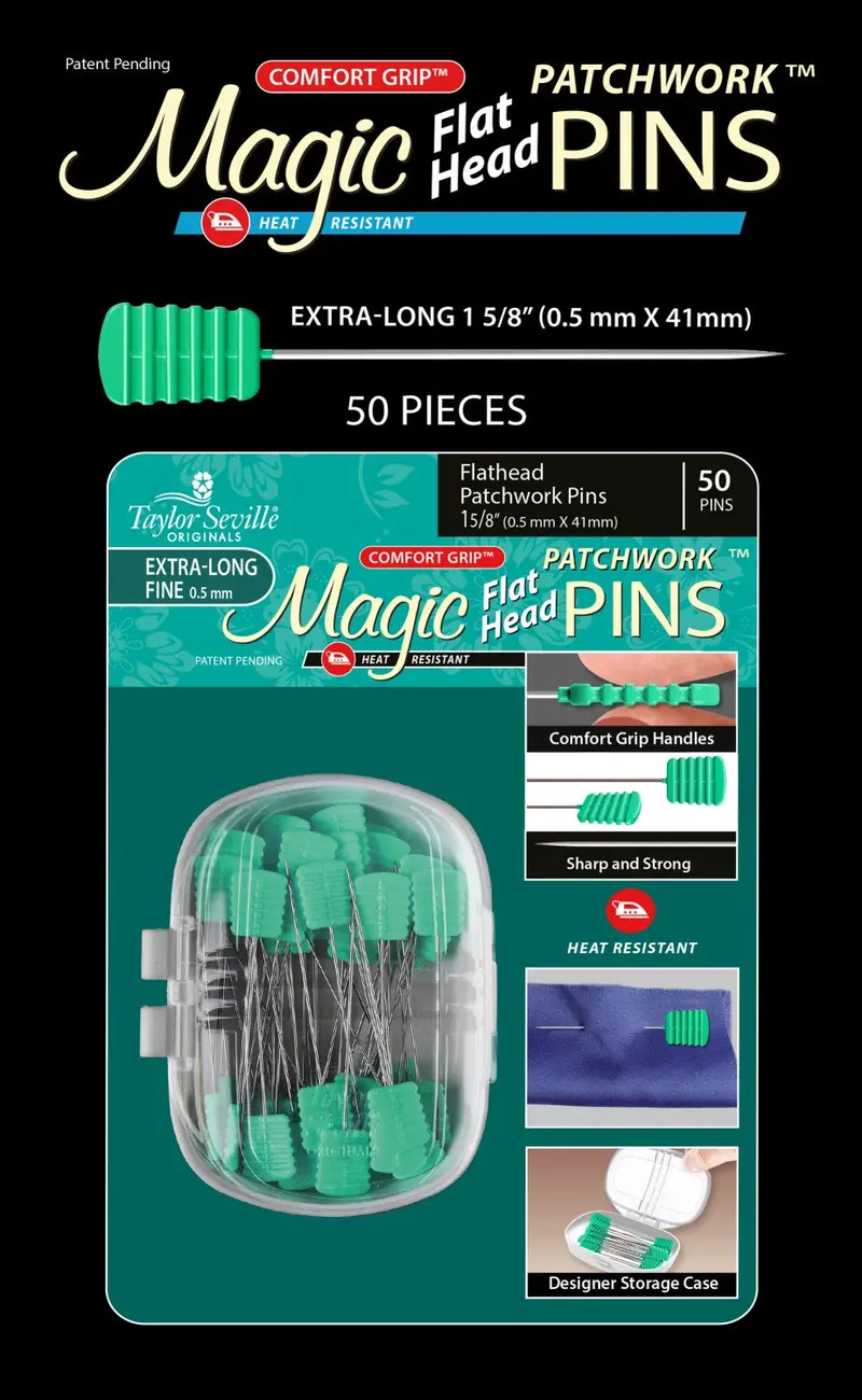 Taylor Seville Magic Flat-Head Patchwork Pins – 1.625 Inches (50-Pack) 1