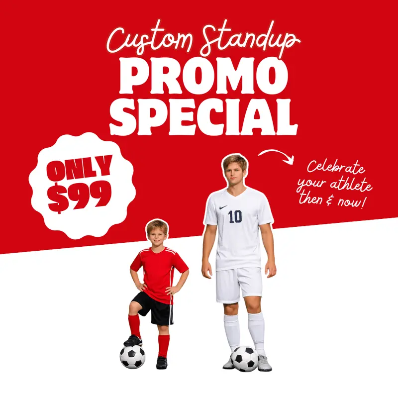 'Then & Now' Athlete Standup Cutouts – 6-Foot And 3-Foot Pair 1