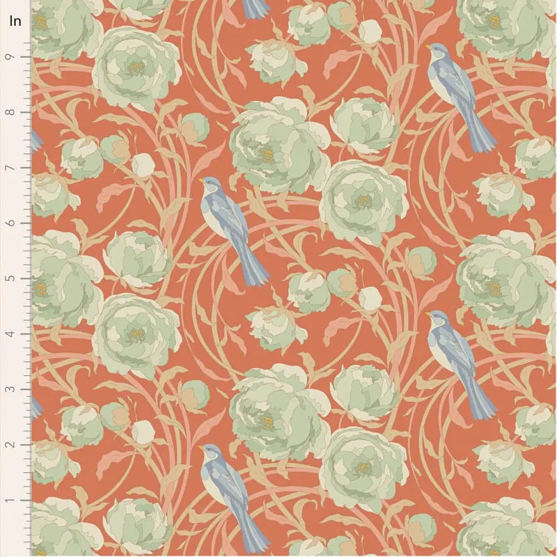 Tilda Songbird Cora Dress Fabric In Bright Coral 1