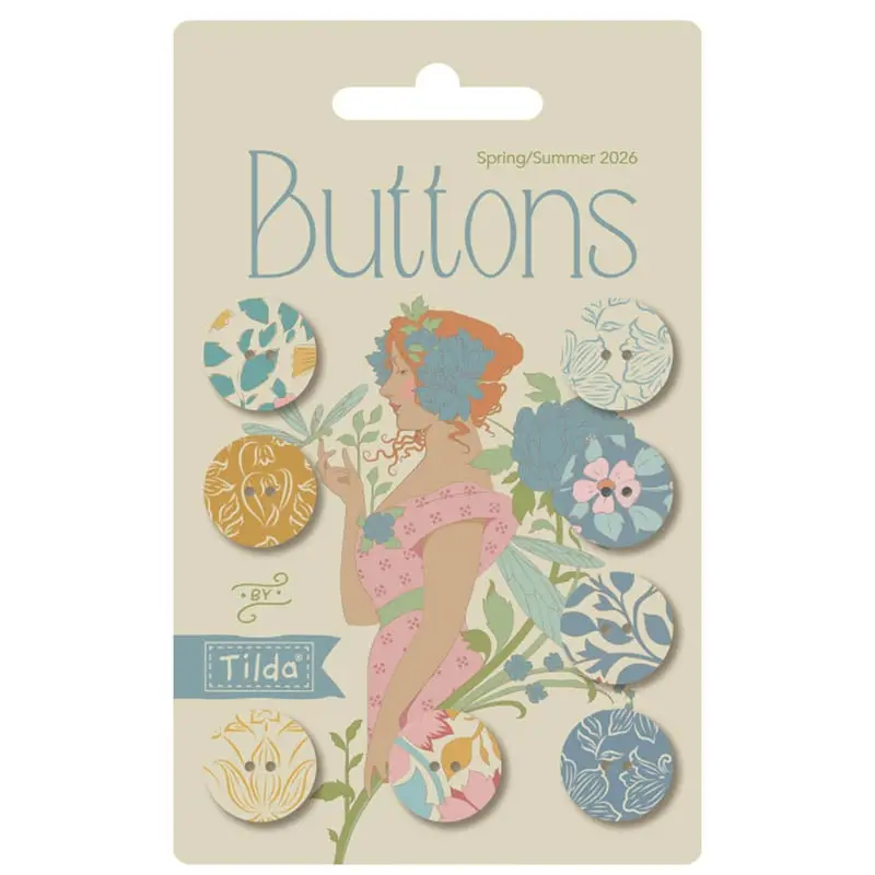 Tilda Songbird Wooden Buttons – 16Mm (8-Pack, Navy Blue & Yellow) 1