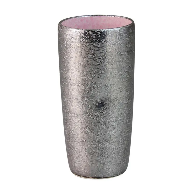 Touetsugama Aritayaki Dimple Rock Tumbler – Ibushi Silver Finish With Pink Accents 1