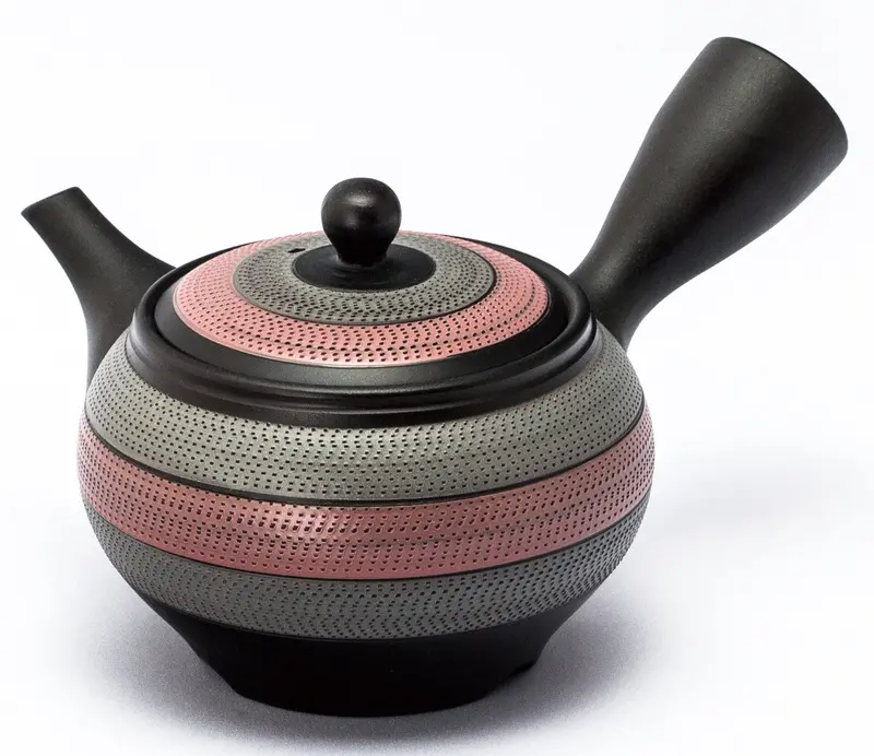 Tousei Kiln Tokoname Kyusu — Left-Handed Silver-And-Pink Striped Teapot (330 Ml) 1