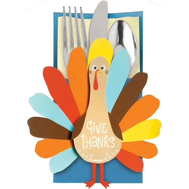 Turkey-Shaped Cardstock Cutlery Holders – 3.75" X 7.5", 12-Pack 1