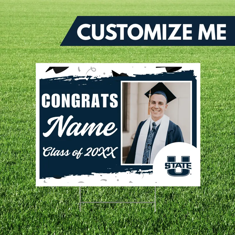 Utah State University Graduation Yard Sign – Custom Photo & Text, 24X18" 1