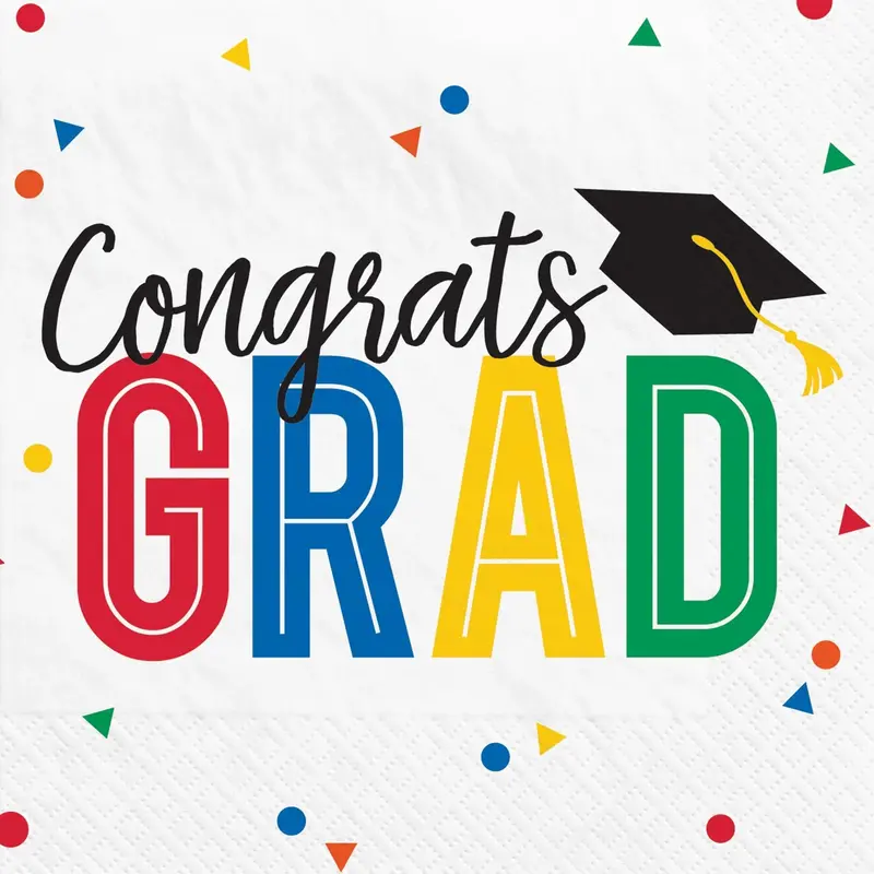 Vibrant "Congrats Grad" Paper Beverage Napkins – Pack Of 40 1