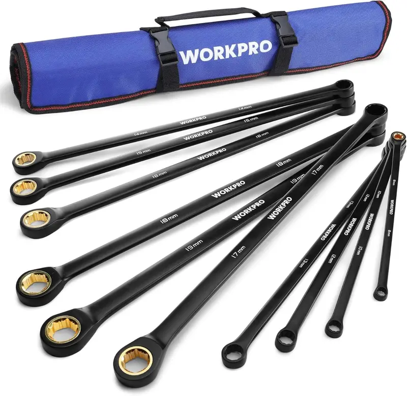 Workpro 10-Piece Metric Ratcheting Box-End Wrench Set – 72-Tooth Mechanism, Extra-Long Handles (8–19 Mm) 1
