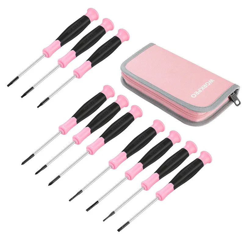 Workpro 10-Piece Precision Screwdriver Set – Magnetic Tips, Multiple Bit Types, Pink Carry Pouch 1
