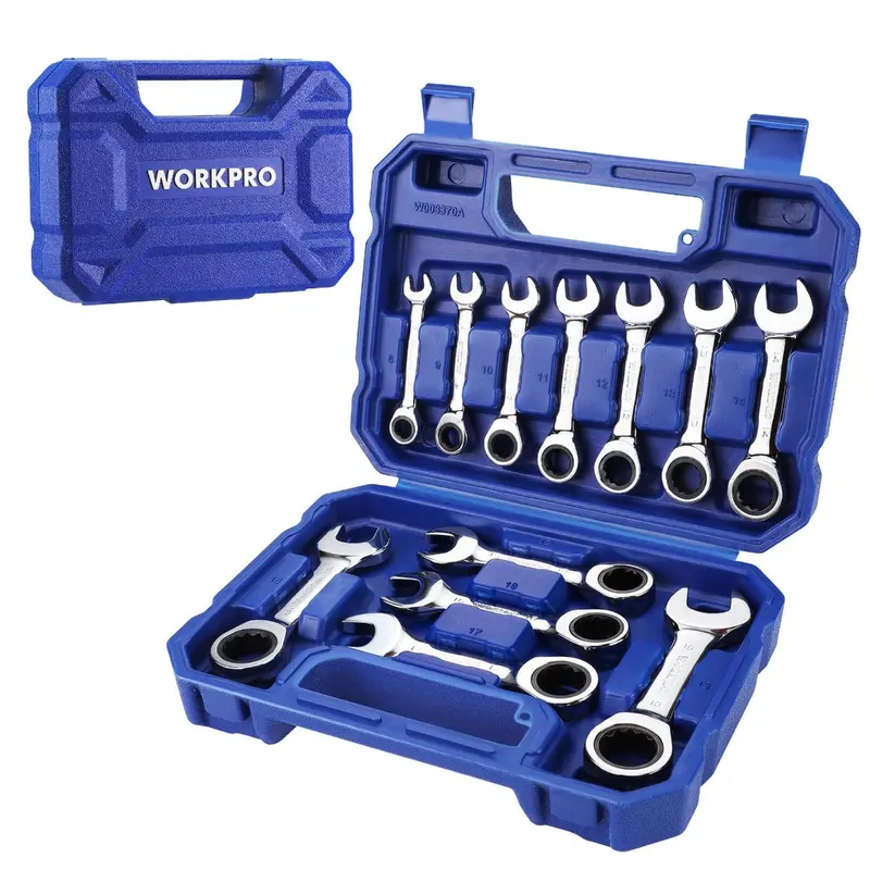 Workpro 12-Piece Metric Stubby Ratcheting Wrench Set – 8–19Mm, 72-Tooth Cr-V Steel Design 1