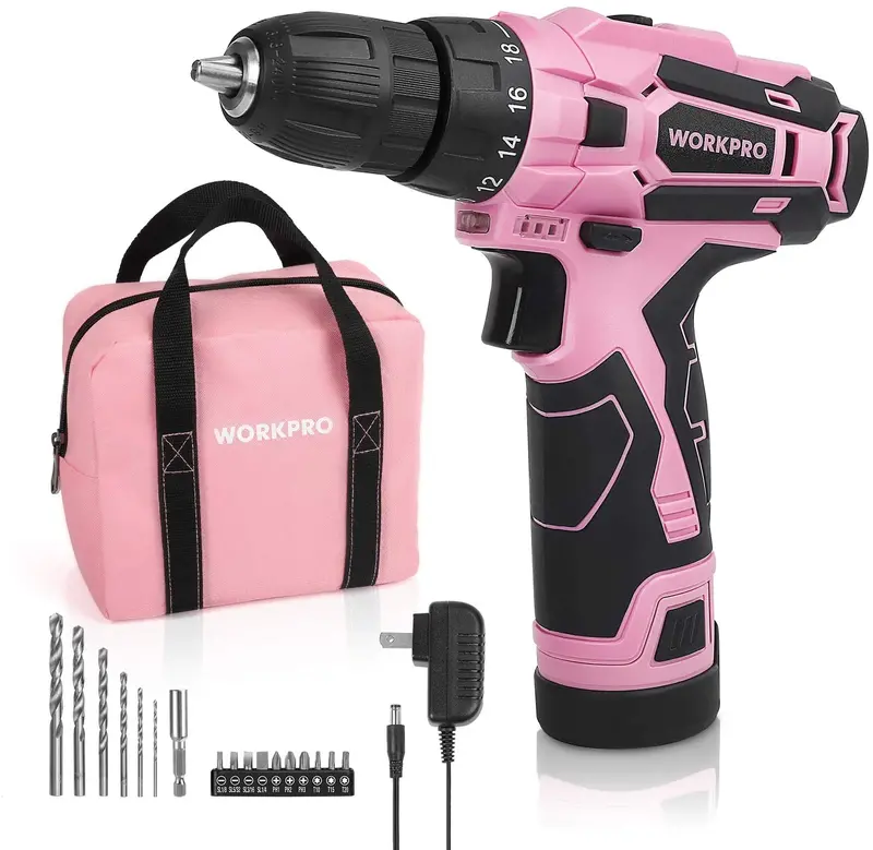 Workpro 12V Cordless Drill & Driver Kit For Women – Pink Ribbon Edition, Ergonomic Design & Usb-C Charging 1