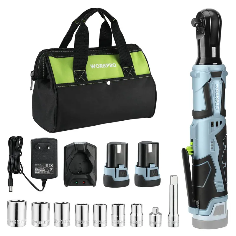 Workpro 12V Cordless Electric Ratchet Wrench – 3/8" Drive, 40 Ft-Lbs Torque, 9-Piece Kit 1