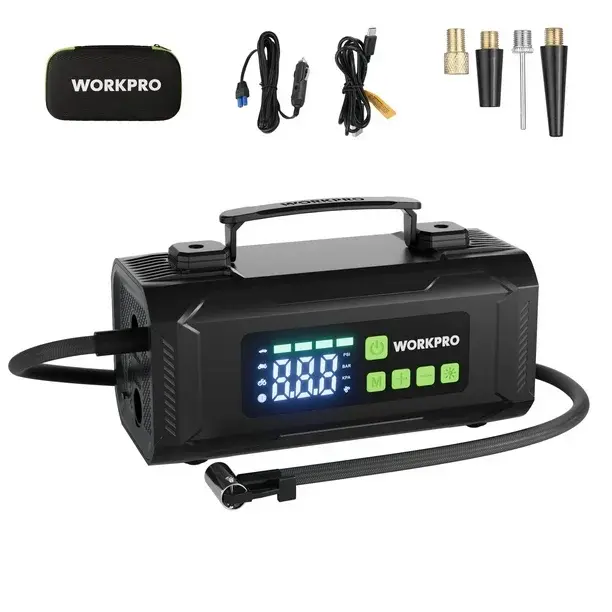 Workpro 12V Portable Tire Inflator – Digital Display, Rapid 3X Inflation For Cars, Bikes & Sports Equipment 1