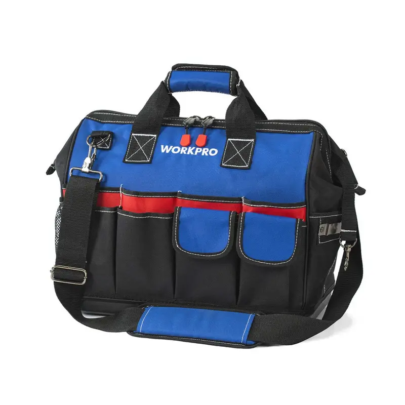 Workpro 18" Heavy-Duty Tool Bag – Waterproof Base, Wide-Access Slots & Adjustable Padded Shoulder Strap 1