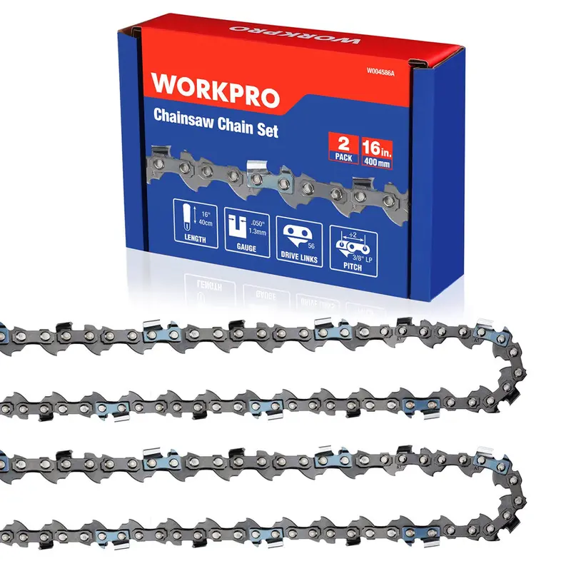 Workpro 2-Pack 16" Chainsaw Chain – 3/8" Pitch, 56 Drive Links Compatible With Standard Saws 1