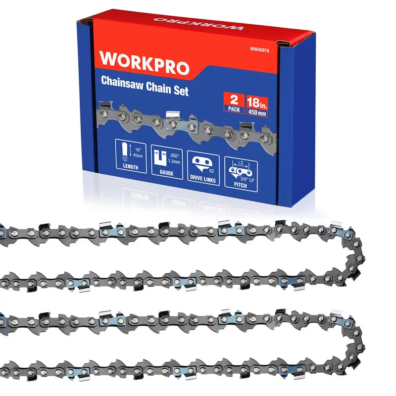 Workpro 2-Pack 18" Chainsaw Chain – 3/8" Pitch, 62 Drive Links For Woodcutting 1
