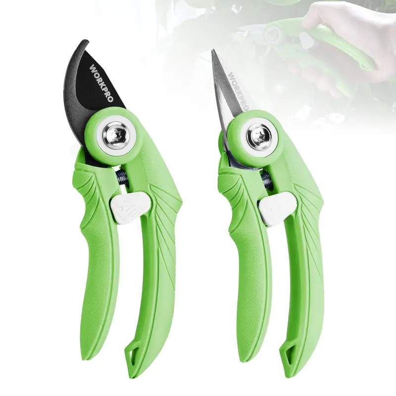 Workpro 2-Pack Precision Garden Pruners – 6.9" Bypass & Straight-Blade Stainless Steel Clippers 1
