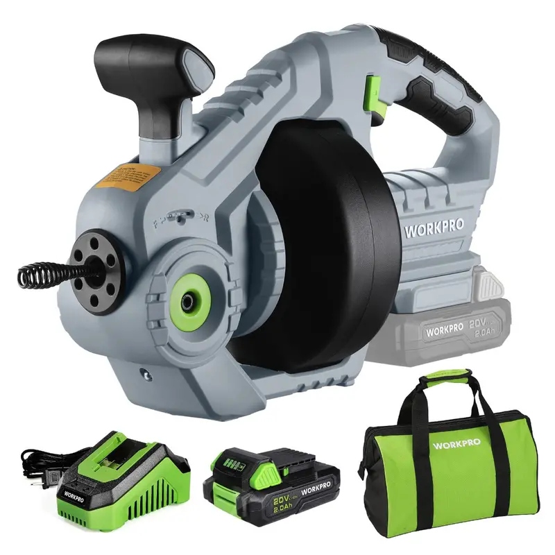 Workpro 20V Cordless Electric Drain Auger – 25-Foot Plumbing Snake With 2.0Ah Battery & Charger 1