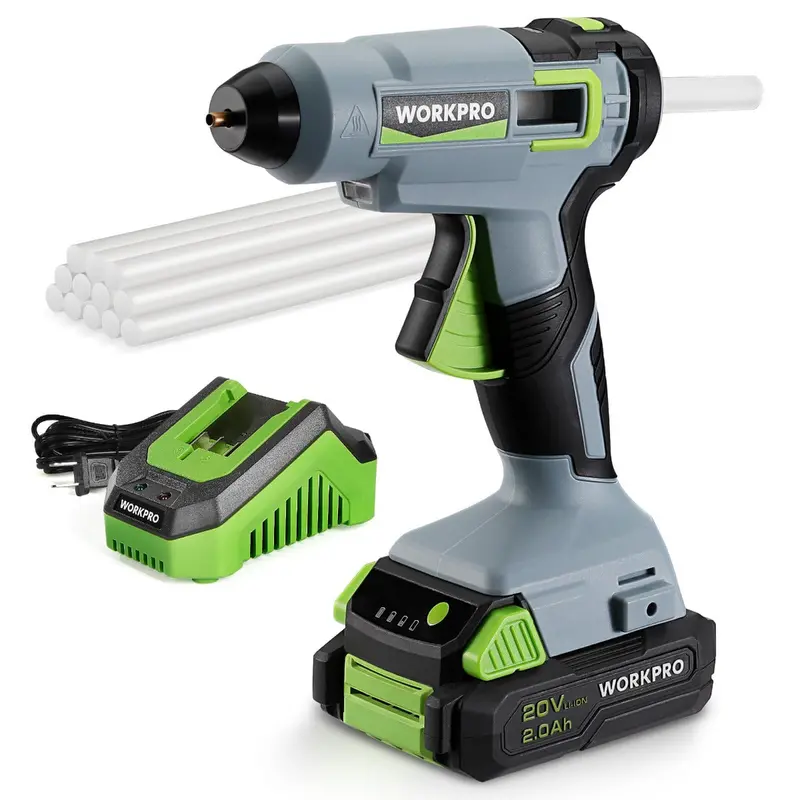 Workpro 20V Cordless Hot Glue Gun Kit – Includes 12 Glue Sticks & Battery 1