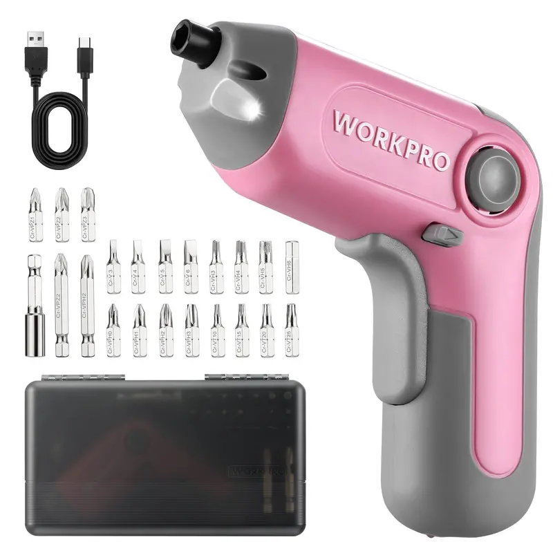 Workpro 3.6V Cordless Offset Screwdriver – Pink Ribbon Edition, 22-Piece Bit Set Included 1