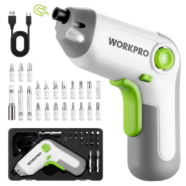 Workpro 3.6V White Cordless Screwdriver Set – Rechargeable, 25-Piece Accessory Kit With Durable Carry Case 1