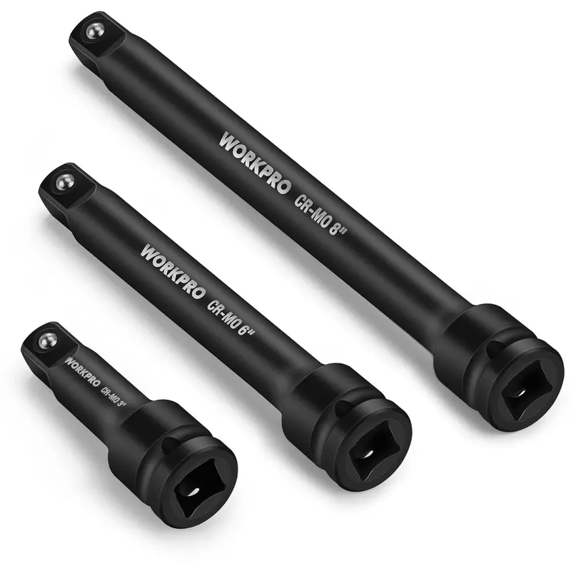 Workpro 3-Piece Heavy-Duty Impact Extension Bar Set: 3", 6", 8" — 1/2" Drive 1