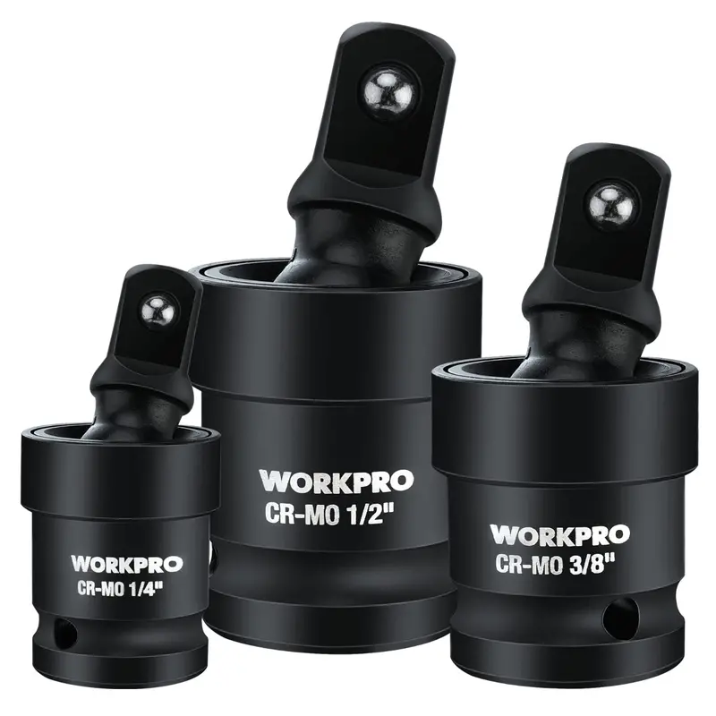 Workpro 3-Piece Impact Universal Joint Set: 1/4", 3/8", 1/2" Drive Swivel Socket Adapters 1