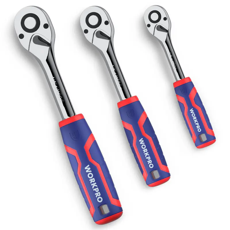 Workpro 3-Piece Quick-Release Ratchet Set – 1/4", 3/8", And 1/2" 72-Tooth Reversible Wrenches In 40Cr Steel 1