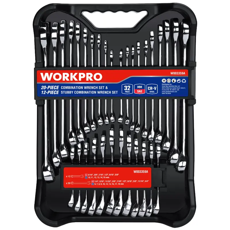 Workpro 32-Piece Sae/Metric Combination Wrench Set — 12-Point Regular & Stubby Styles 1