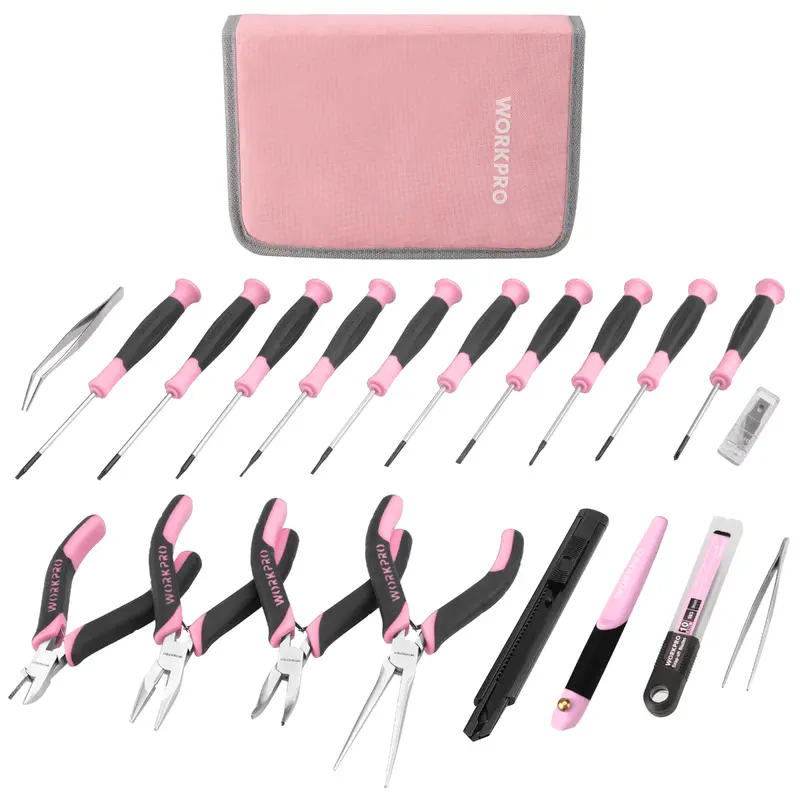 Workpro 33-Piece Precision Repair Tool Kit With Pliers — Pink Ribbon Edition 1
