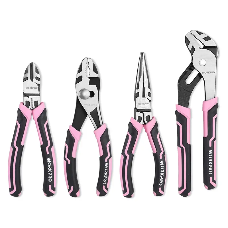 Workpro 4-Piece Ergonomic Pink Pliers Set – Color-Matched Tools With Ribbon Accent 1
