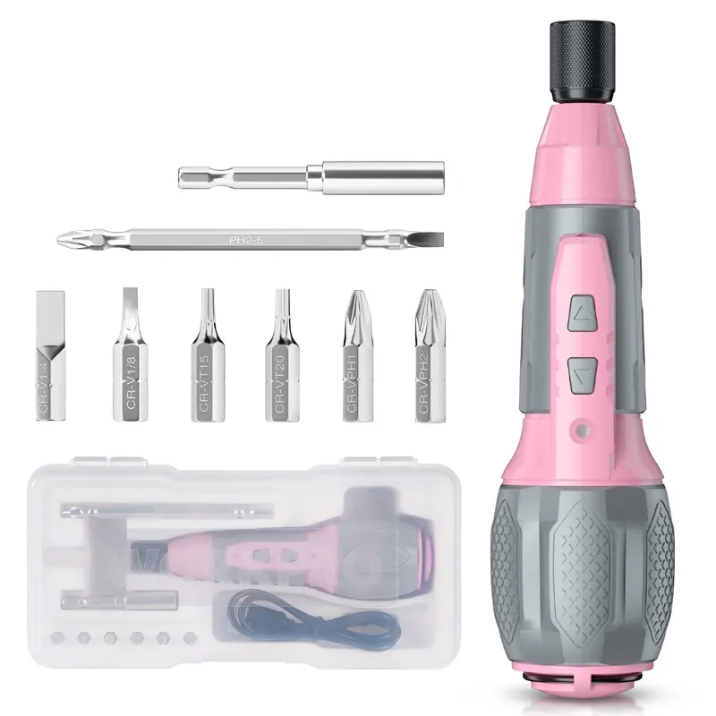 Workpro 4V Cordless Rechargeable Screwdriver – Pink Ribbon Edition, Usb-Powered, Lightweight Diy Tool 1