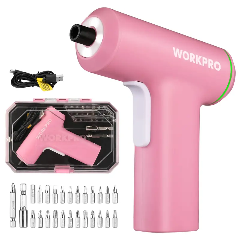 Workpro 4V Usb-Rechargeable Cordless Screwdriver — Pink Ribbon Edition, Lithium-Ion Powered 1