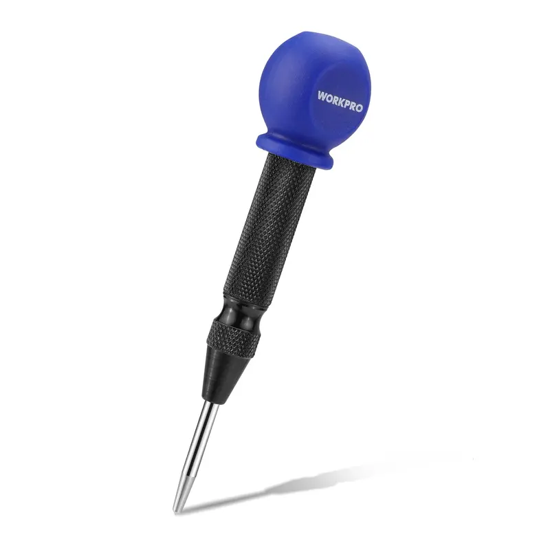 Workpro 5-Inch Automatic Center Punch – Adjustable Spring Force And Soft-Grip Cushion Cap For Metal Marking 1