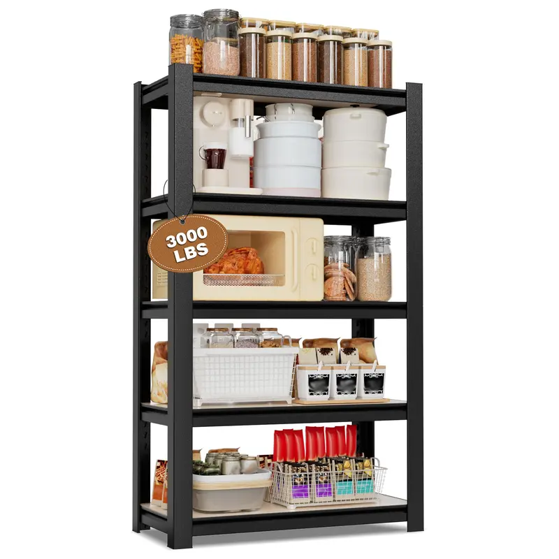 Workpro 5-Tier Heavy-Duty Particleboard Shelving – Black Finish, 3000-Lb Weight Rating 1
