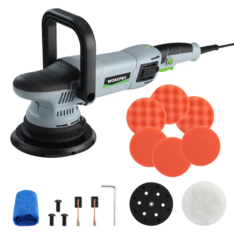 Workpro 6-Inch 1080W Dual-Action Random Orbital Polisher – Complete Buffing & Finishing Kit 1
