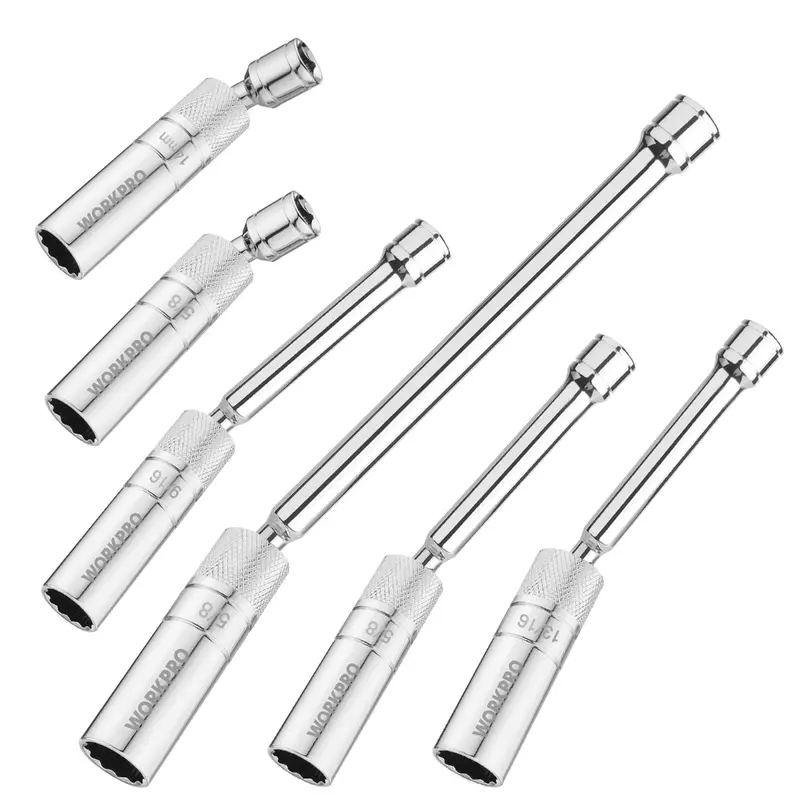 Workpro 6-Piece Metric Thin-Wall Socket Kit: 9/16", 5/8", 13/16", 14Mm + 4", 6", 11" Magnetic Swivel Extensions 1