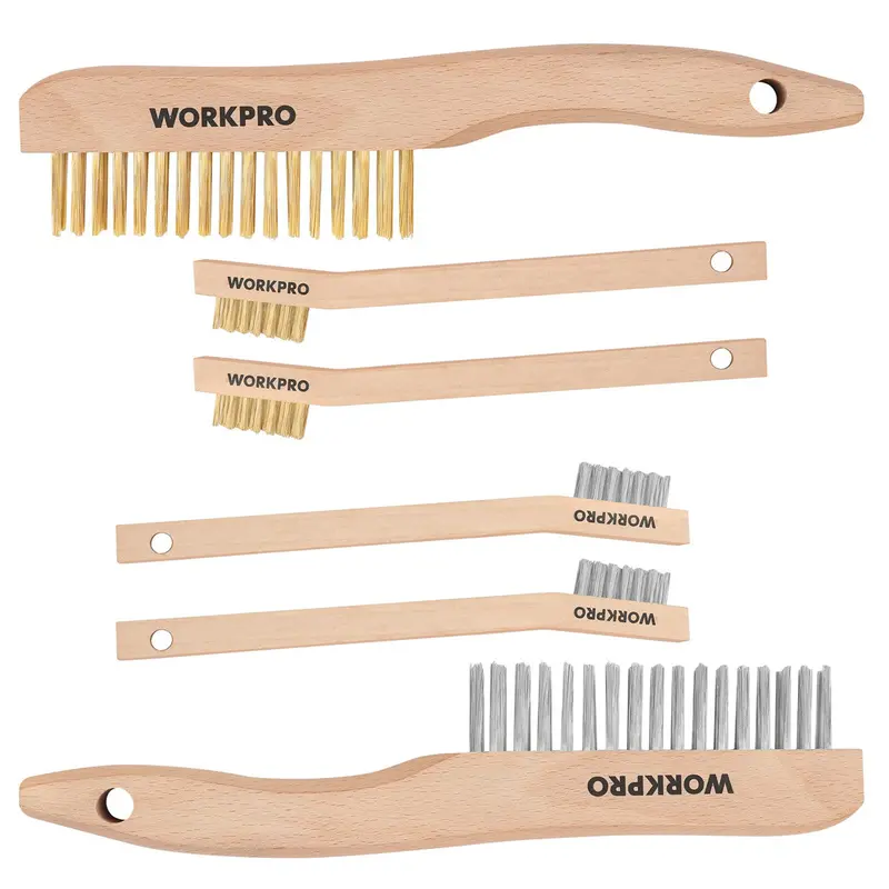 Workpro 6-Piece Wire Brush Set – Brass And Stainless Steel Scratch Brushes For Cleaning & Prep 1