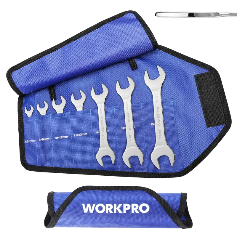 Workpro 7-Piece Metric Super-Thin Combination Wrench Set With Roll-Up Organizer Pouch 1