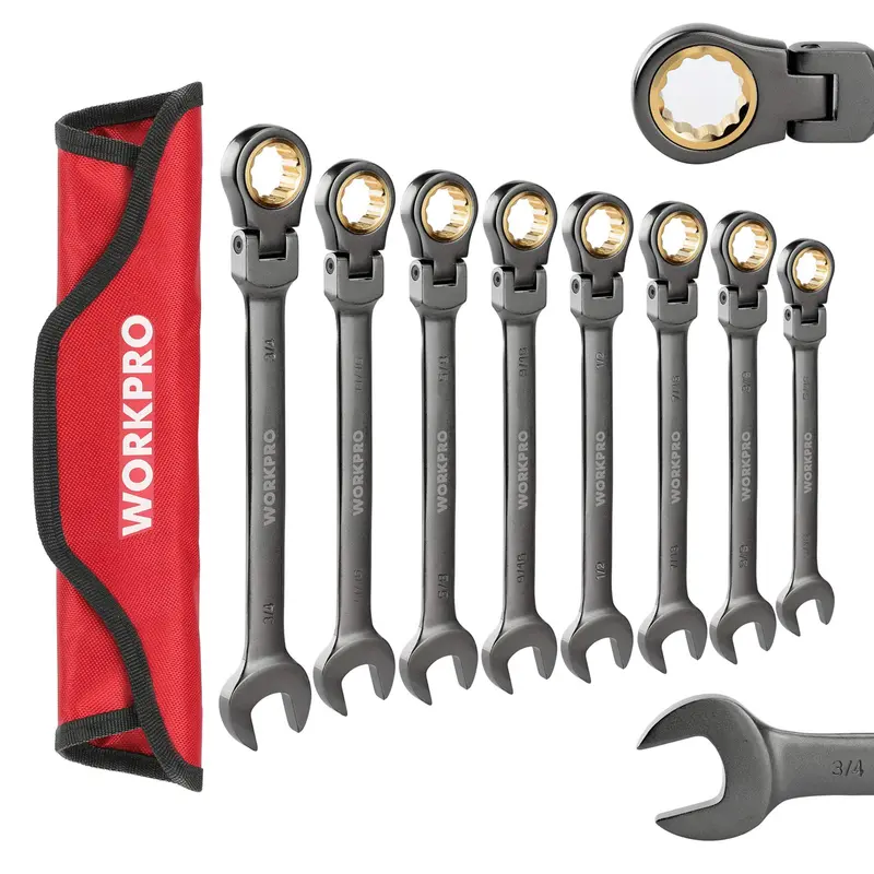 Workpro 8-Piece Flex-Head Ratcheting Combination Wrench Set With Carry Bag 1