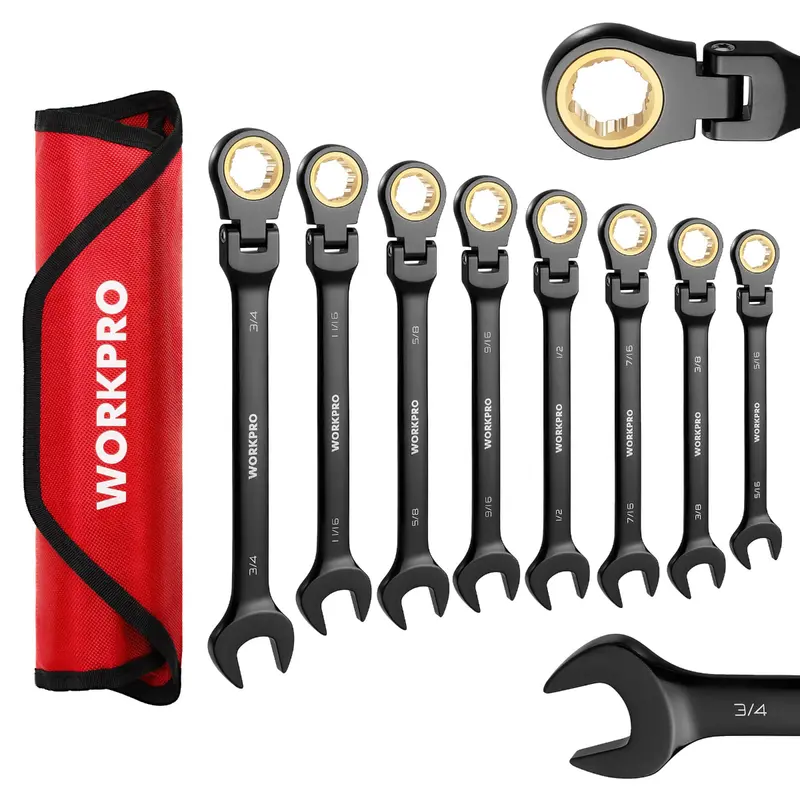 Workpro 8-Piece Ratcheting Flex-Head Anti-Slip Combination Wrench Set 1