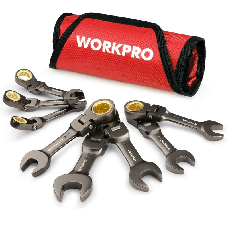 Workpro 8-Piece Stubby Flex-Head Ratcheting Combination Wrench Set 1